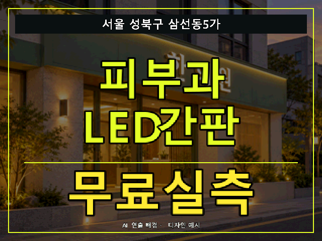 서울 성북구 삼선동5가 피부과 LED간판 무료실측 안내 썸네일 · AI 연출 배경