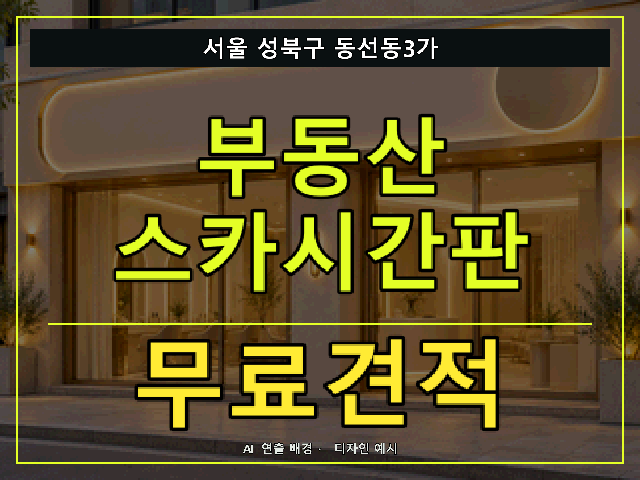 서울 성북구 동선동3가 부동산 스카시간판 무료견적 안내 썸네일 · AI 연출 배경