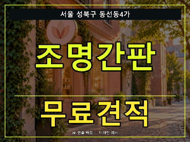 서울 성북구 동선동4가 조명간판 무료견적 안내 썸네일 · AI 연출 배경