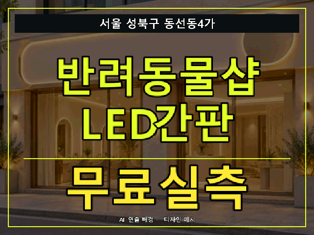 서울 성북구 동선동4가 반려동물샵 LED간판 무료실측 안내 썸네일 · AI 연출 배경