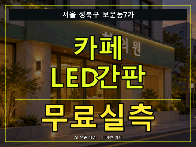 서울 성북구 보문동7가 카페 LED간판 무료실측 안내 썸네일 · AI 연출 배경