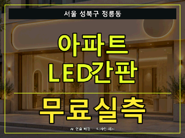 서울 성북구 정릉동 아파트 LED간판 무료실측 안내 썸네일 · AI 연출 배경