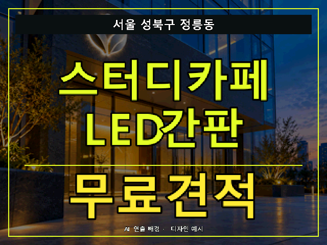 서울 성북구 정릉동 스터디카페 LED간판 무료견적 안내 썸네일 · AI 연출 배경