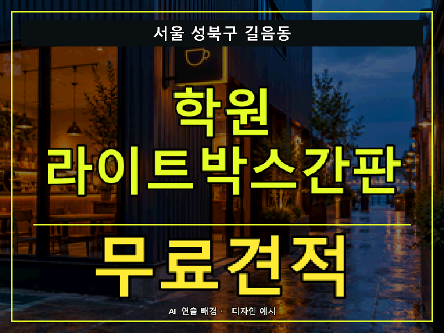 서울 성북구 길음동 학원 라이트박스간판 무료견적 안내 썸네일 · AI 연출 배경