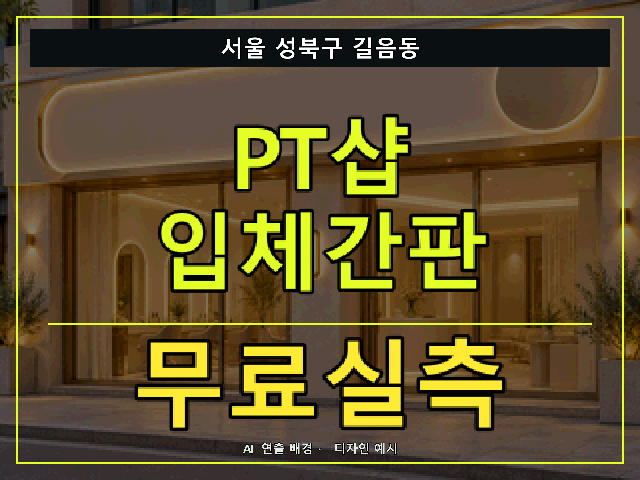 서울 성북구 길음동 PT샵 입체간판 무료실측 안내 썸네일 · AI 연출 배경