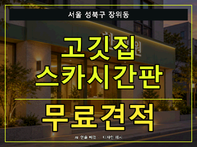 서울 성북구 장위동 고깃집 스카시간판 무료견적 안내 썸네일 · AI 연출 배경
