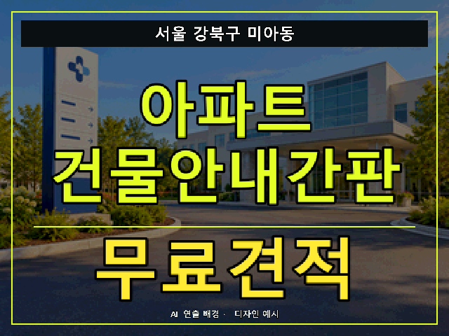 서울 강북구 미아동 아파트 건물안내간판 무료견적 안내 썸네일 · AI 연출 배경