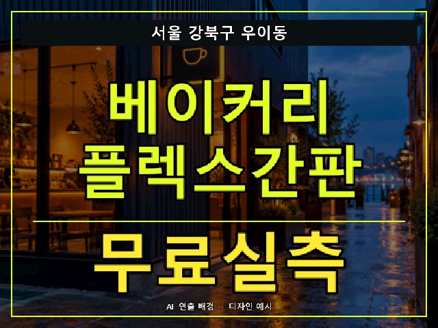 서울 강북구 우이동 베이커리 플렉스간판 무료실측 안내 썸네일 · AI 연출 배경