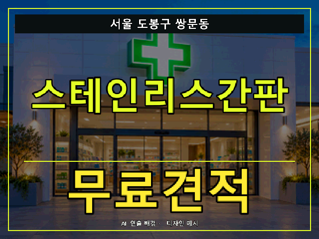 서울 도봉구 쌍문동 스테인리스간판 무료견적 안내 썸네일 · AI 연출 배경
