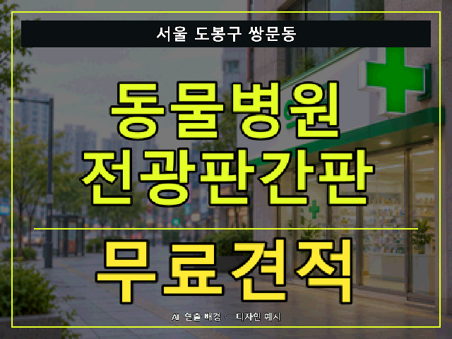 서울 도봉구 쌍문동 동물병원 전광판간판 무료견적 안내 썸네일 · AI 연출 배경