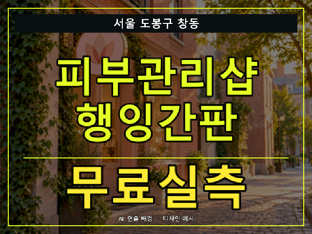 서울 도봉구 창동 피부관리샵 행잉간판 무료실측 안내 썸네일 · AI 연출 배경