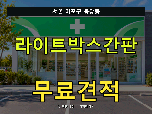 서울 마포구 용강동 라이트박스간판 무료견적 안내 썸네일 · AI 연출 배경