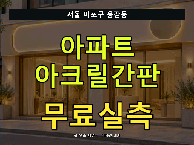 서울 마포구 용강동 아파트 아크릴간판 무료실측 안내 썸네일 · AI 연출 배경