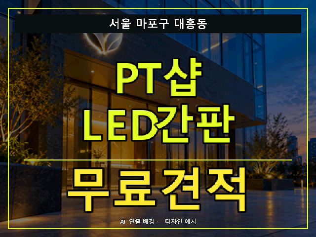 서울 마포구 대흥동 PT샵 LED간판 무료견적 안내 썸네일 · AI 연출 배경