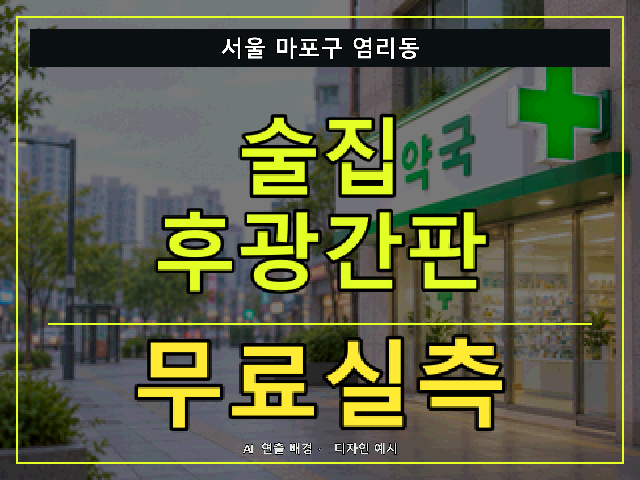 서울 마포구 염리동 술집 후광간판 무료실측 안내 썸네일 · AI 연출 배경