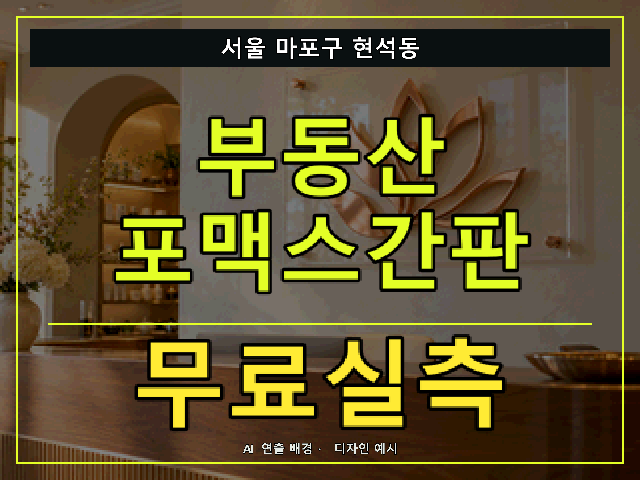 서울 마포구 현석동 부동산 포맥스간판 무료실측 안내 썸네일 · AI 연출 배경