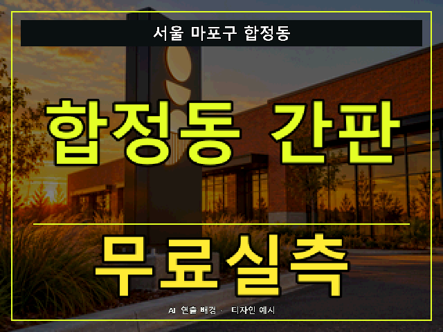 서울 마포구 합정동 간판 제작 무료실측 안내 썸네일 · AI 연출 배경