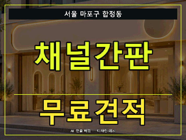 서울 마포구 합정동 채널간판 무료견적 안내 썸네일 · AI 연출 배경