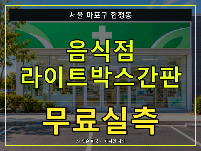 서울 마포구 합정동 음식점 라이트박스간판 무료실측 안내 썸네일 · AI 연출 배경