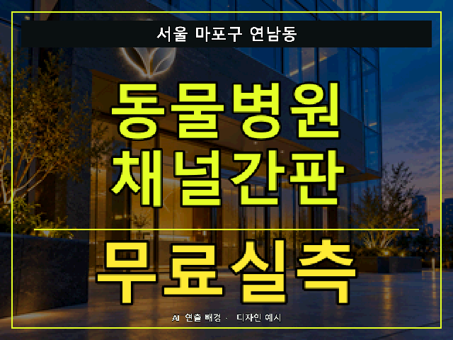 서울 마포구 연남동 동물병원 채널간판 무료실측 안내 썸네일 · AI 연출 배경