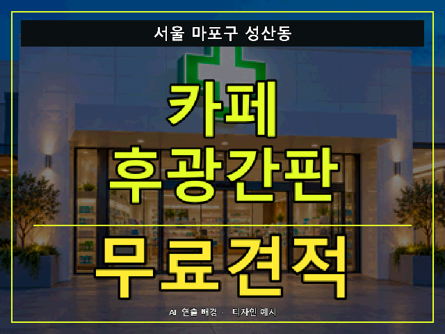 서울 마포구 성산동 카페 후광간판 무료견적 안내 썸네일 · AI 연출 배경