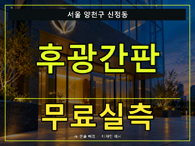 서울 양천구 신정동 후광간판 무료실측 안내 썸네일 · AI 연출 배경