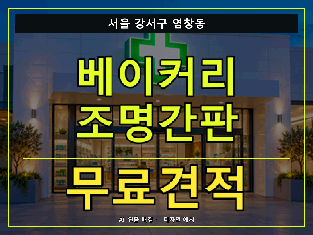 서울 강서구 염창동 베이커리 조명간판 무료견적 안내 썸네일 · AI 연출 배경