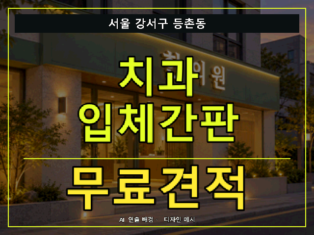 서울 강서구 등촌동 치과 입체간판 무료견적 안내 썸네일 · AI 연출 배경