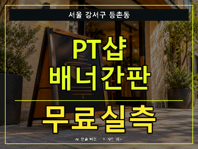 서울 강서구 등촌동 PT샵 배너간판 무료실측 안내 썸네일 · AI 연출 배경