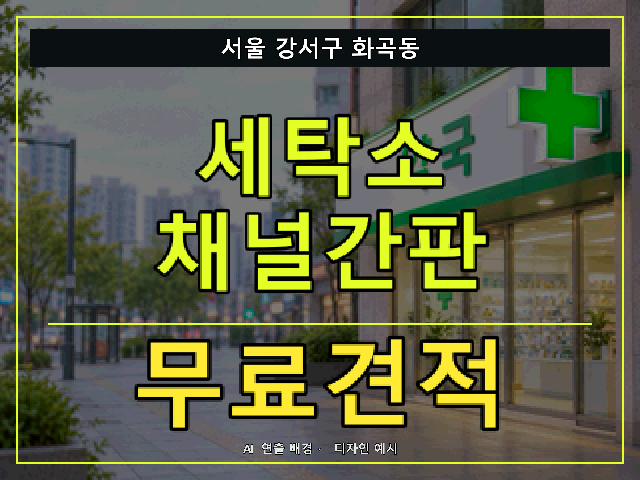 서울 강서구 화곡동 세탁소 채널간판 무료견적 안내 썸네일 · AI 연출 배경