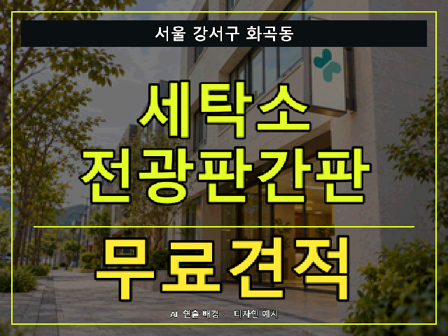서울 강서구 화곡동 세탁소 전광판간판 무료견적 안내 썸네일 · AI 연출 배경