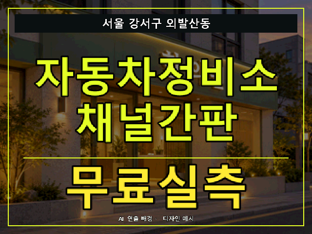 서울 강서구 외발산동 자동차정비소 채널간판 무료실측 안내 썸네일 · AI 연출 배경