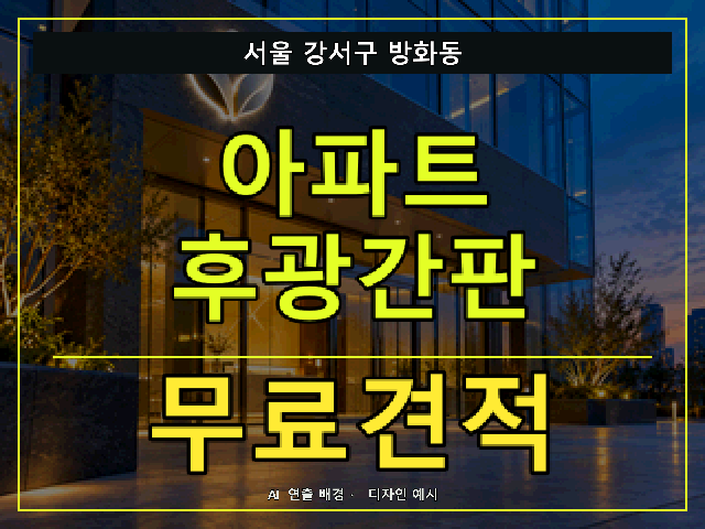 서울 강서구 방화동 아파트 후광간판 무료견적 안내 썸네일 · AI 연출 배경