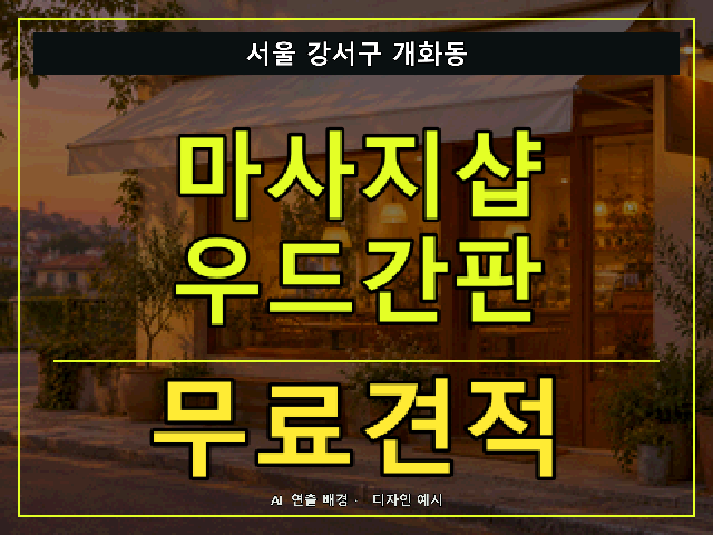 서울 강서구 개화동 마사지샵 우드간판 무료견적 안내 썸네일 · AI 연출 배경