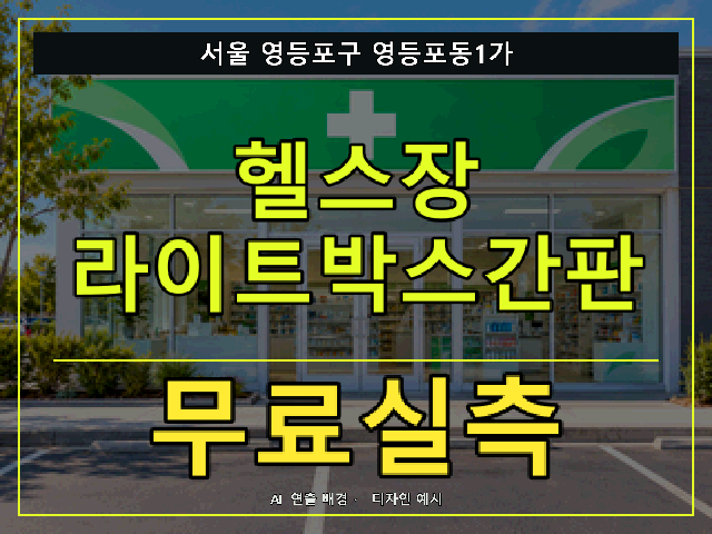 서울 영등포구 영등포동1가 헬스장 라이트박스간판 무료실측 안내 썸네일 · AI 연출 배경