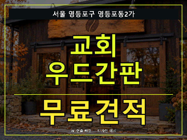 서울 영등포구 영등포동2가 교회 우드간판 무료견적 안내 썸네일 · AI 연출 배경