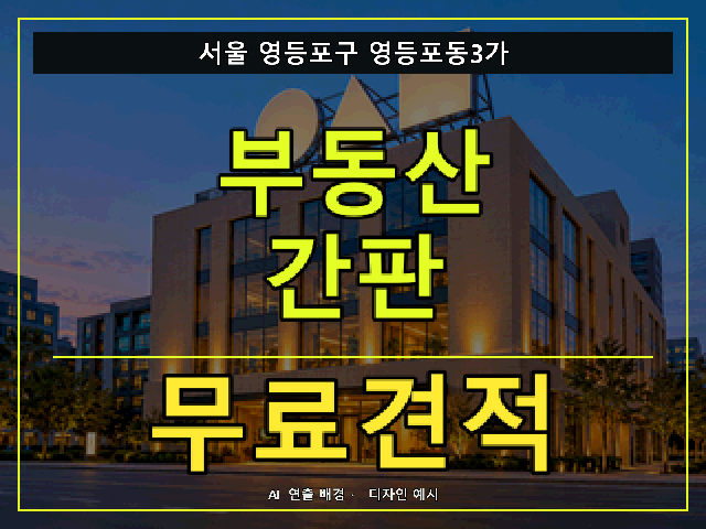 서울 영등포구 영등포동3가 부동산 간판 무료견적 안내 썸네일 · AI 연출 배경