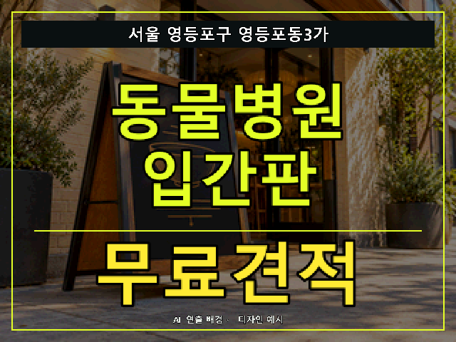 서울 영등포구 영등포동3가 동물병원 입간판 무료견적 안내 썸네일 · AI 연출 배경