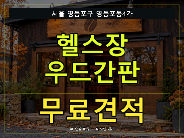 서울 영등포구 영등포동4가 헬스장 우드간판 무료견적 안내 썸네일 · AI 연출 배경