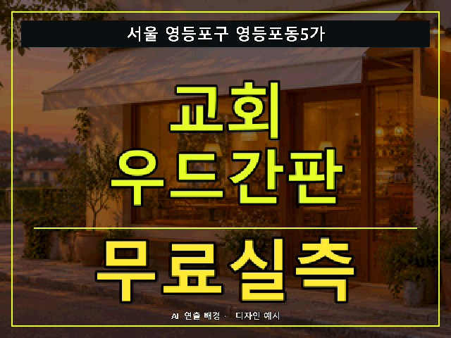 서울 영등포구 영등포동5가 교회 우드간판 무료실측 안내 썸네일 · AI 연출 배경