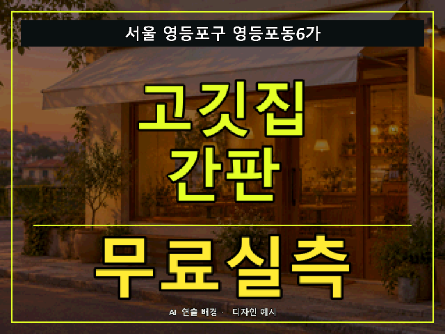 서울 영등포구 영등포동6가 고깃집 간판 무료실측 안내 썸네일 · AI 연출 배경