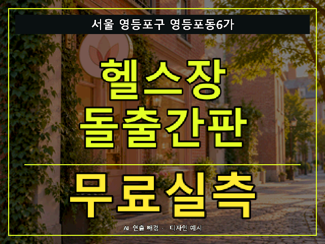 서울 영등포구 영등포동6가 헬스장 돌출간판 무료실측 안내 썸네일 · AI 연출 배경