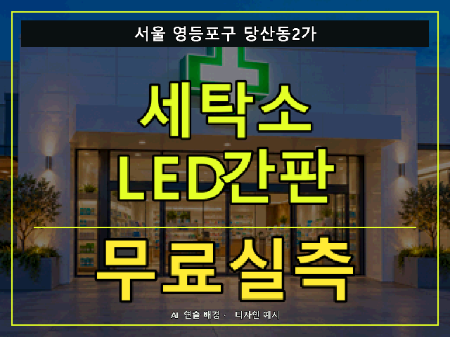서울 영등포구 당산동2가 세탁소 LED간판 무료실측 안내 썸네일 · AI 연출 배경