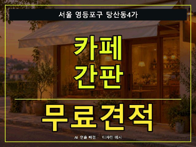 서울 영등포구 당산동4가 카페 간판 무료견적 안내 썸네일 · AI 연출 배경