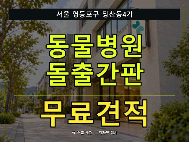 서울 영등포구 당산동4가 동물병원 돌출간판 무료견적 안내 썸네일 · AI 연출 배경