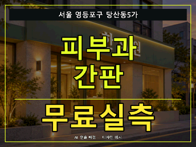서울 영등포구 당산동5가 피부과 간판 무료실측 안내 썸네일 · AI 연출 배경