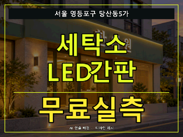 서울 영등포구 당산동5가 세탁소 LED간판 무료실측 안내 썸네일 · AI 연출 배경