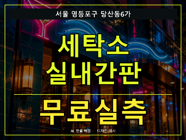 서울 영등포구 당산동6가 세탁소 실내간판 무료실측 안내 썸네일 · AI 연출 배경