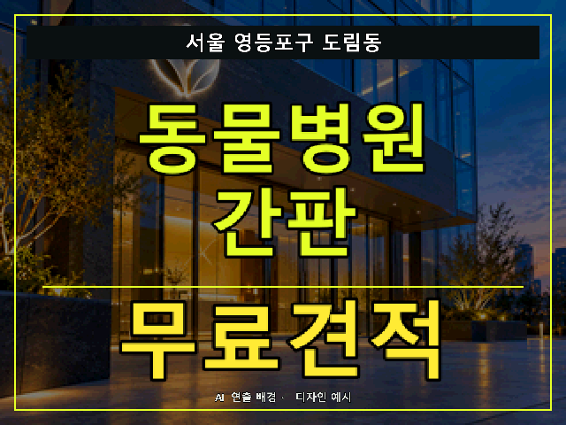 서울 영등포구 도림동 동물병원 간판 무료견적 안내 썸네일 · AI 연출 배경