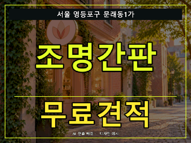서울 영등포구 문래동1가 조명간판 무료견적 안내 썸네일 · AI 연출 배경